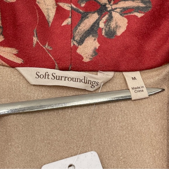 New Soft Surroundings Medium Draped Jacket Cardigan Rustic Botanical Faux Suede - Picture 6 of 15
